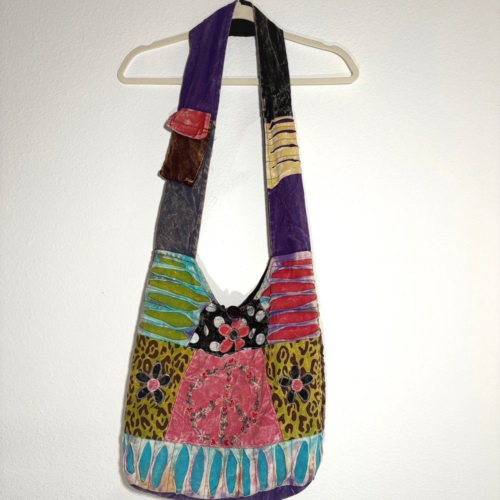 HOBO Colorful Patchwork EMBROIDERED Flower Floral Cheetah Indie Sleeze Slouchy